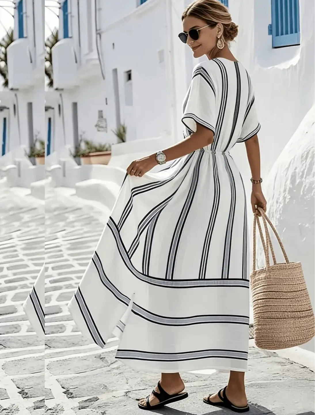 Women's Striped Wrap Maxi Dress - photo 2
