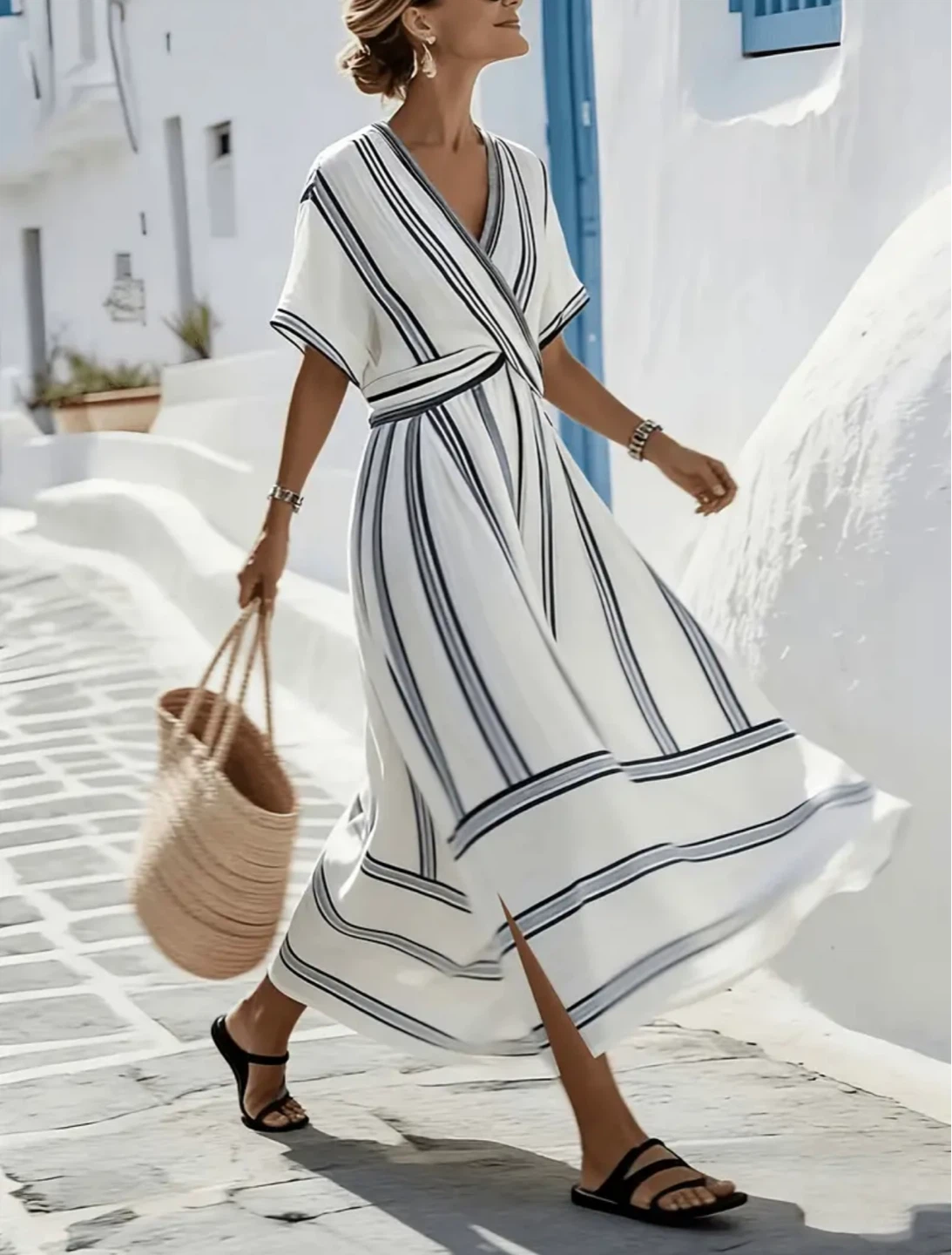 Women's Striped Wrap Maxi Dress - photo 3