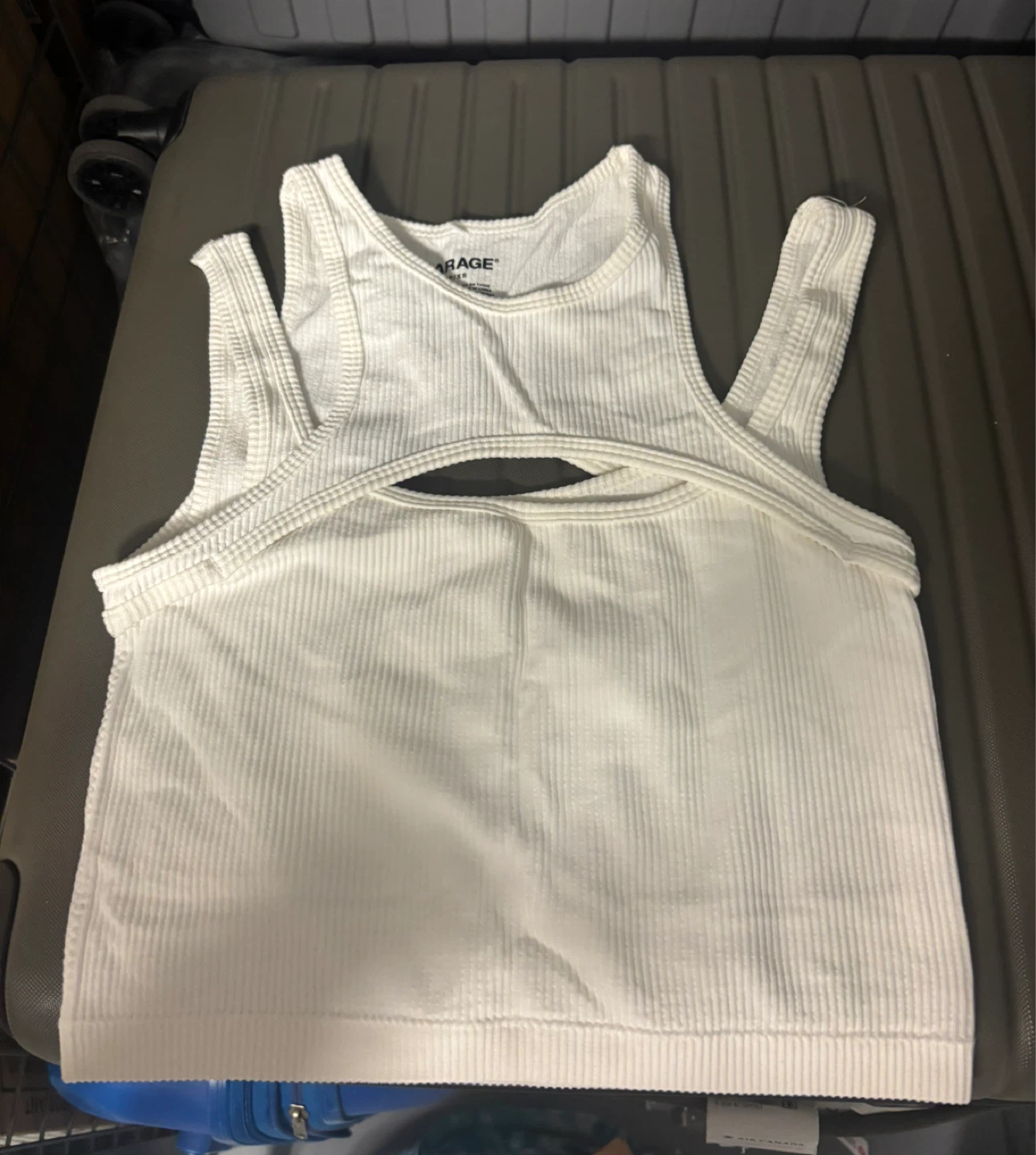 Garage White Ribbed Cut-Out Tank Top TP/XS