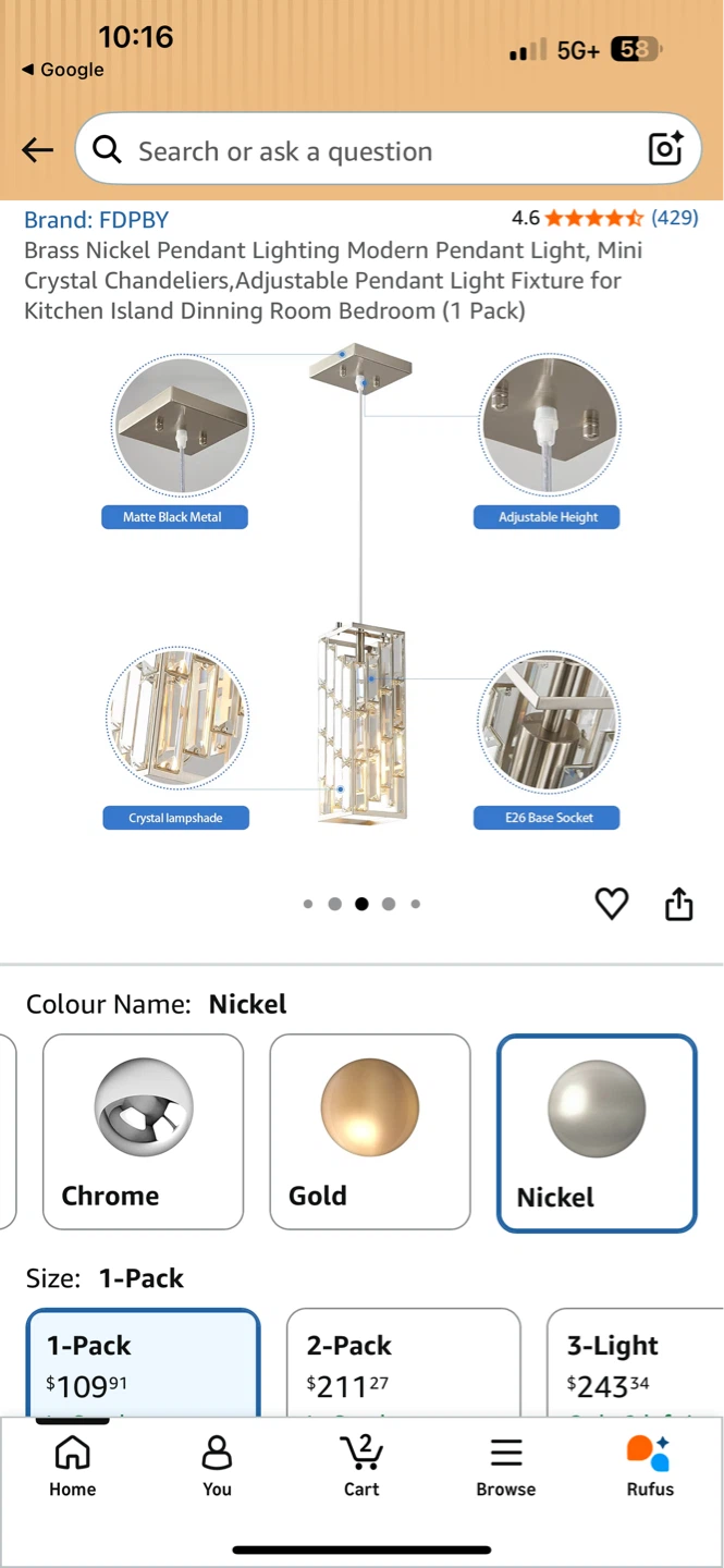 FDPBY Brass Nickel Pendant Light Fixture - photo 2