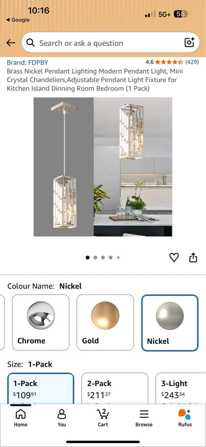 FDPBY Brass Nickel Pendant Light Fixture