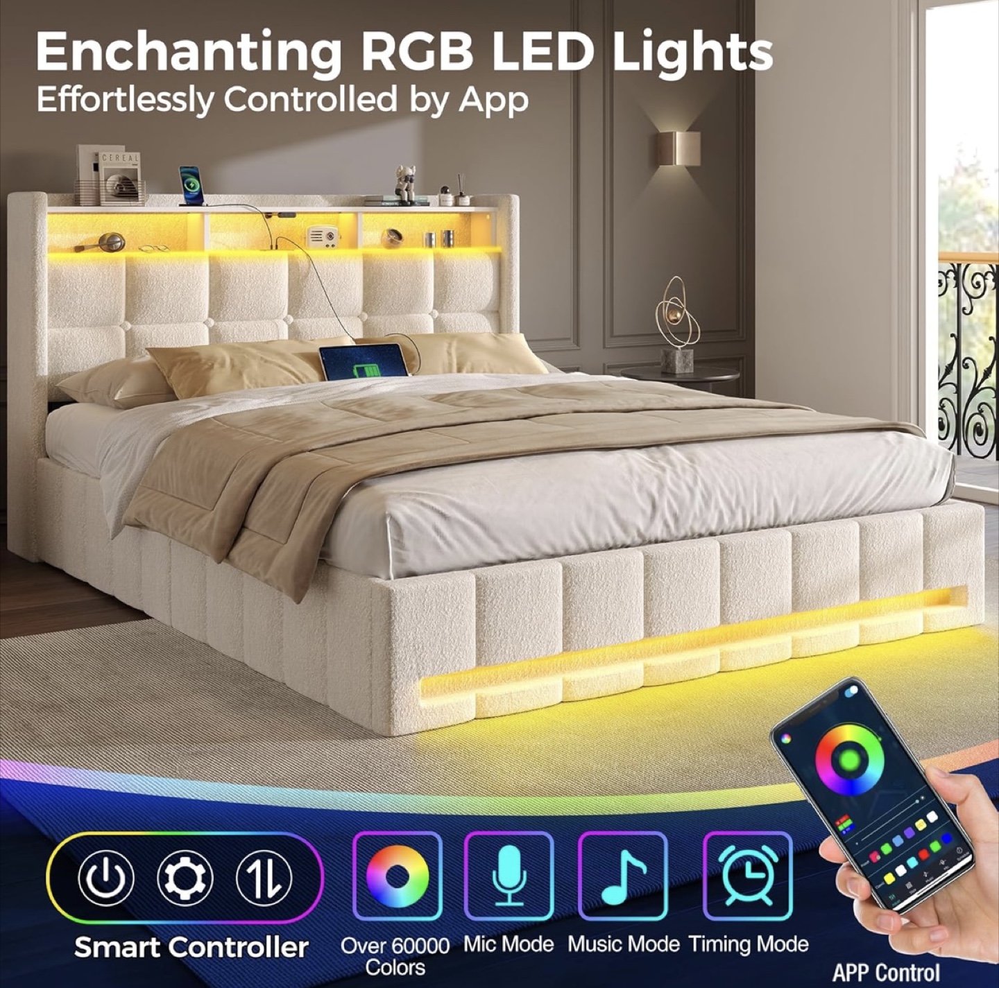 Twin Storage Bed Frame with Charging Station & LED Lights - photo 4
