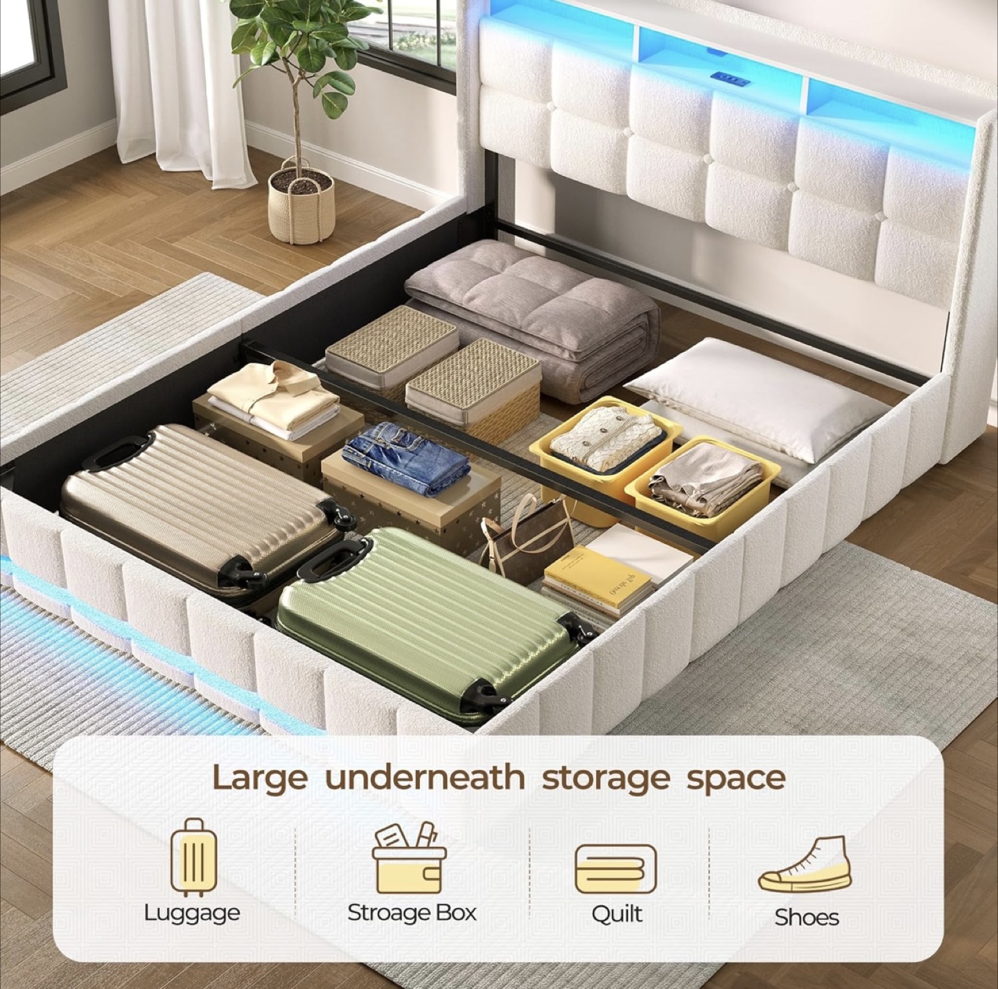Twin Storage Bed Frame with Charging Station & LED Lights - photo 5