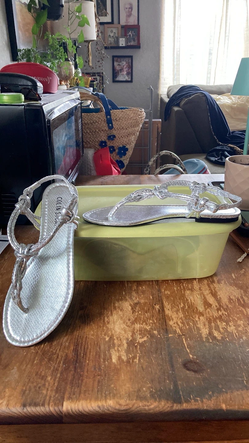 Colin Stuart Silver Braided Thong Sandals - photo 2