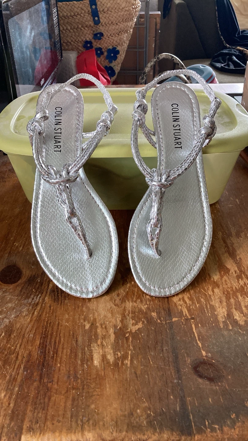 Colin Stuart Silver Braided Thong Sandals