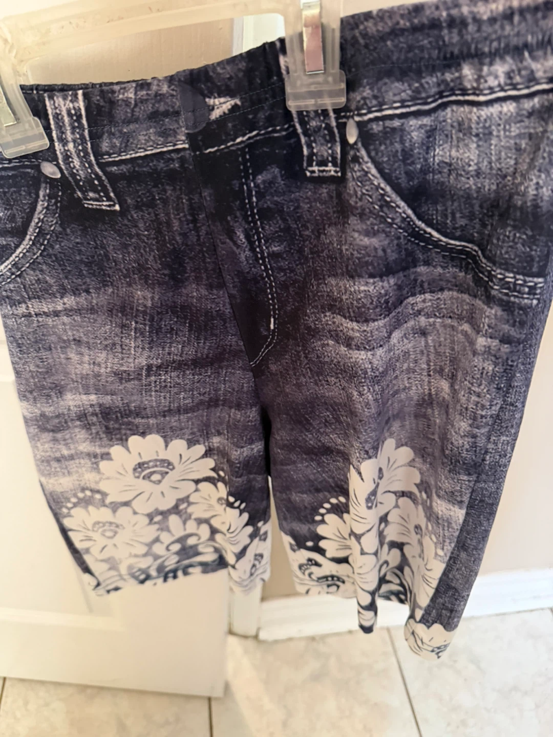 Denim Look Skirt with Floral Print