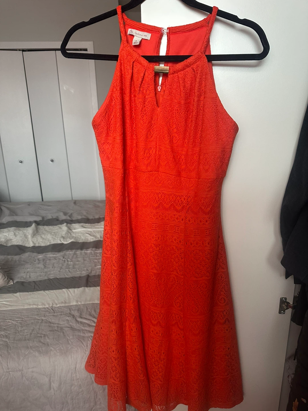 Chic Lace Halter Dress - Orange, Size 6