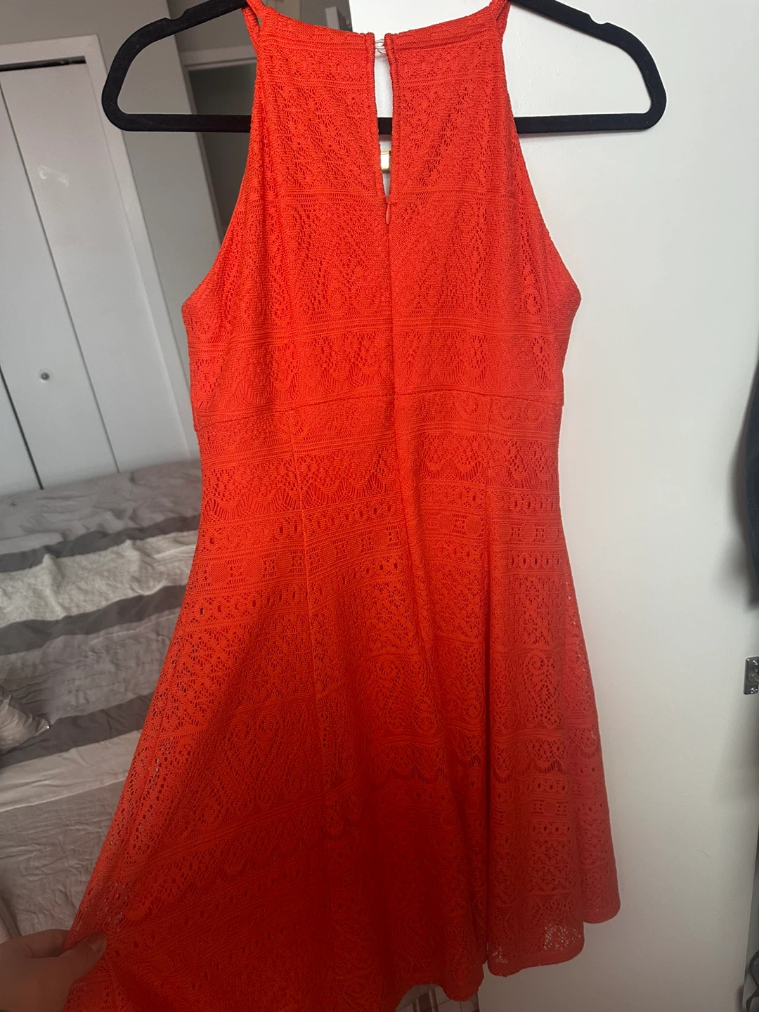 Chic Lace Halter Dress - Orange, Size 6 - photo 2