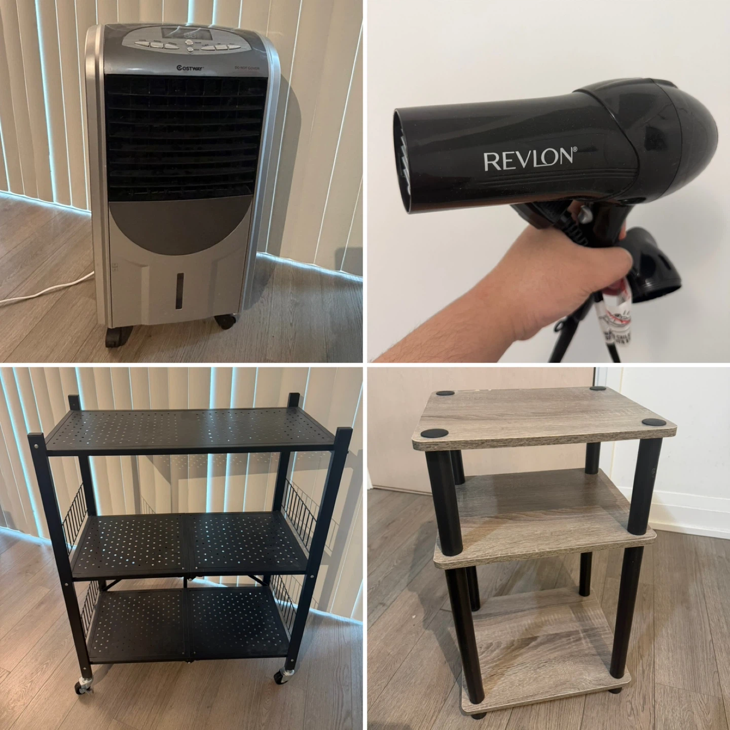Combo sell: 2 in 1 Fan+heater, shelf, nightstand, hair dryer