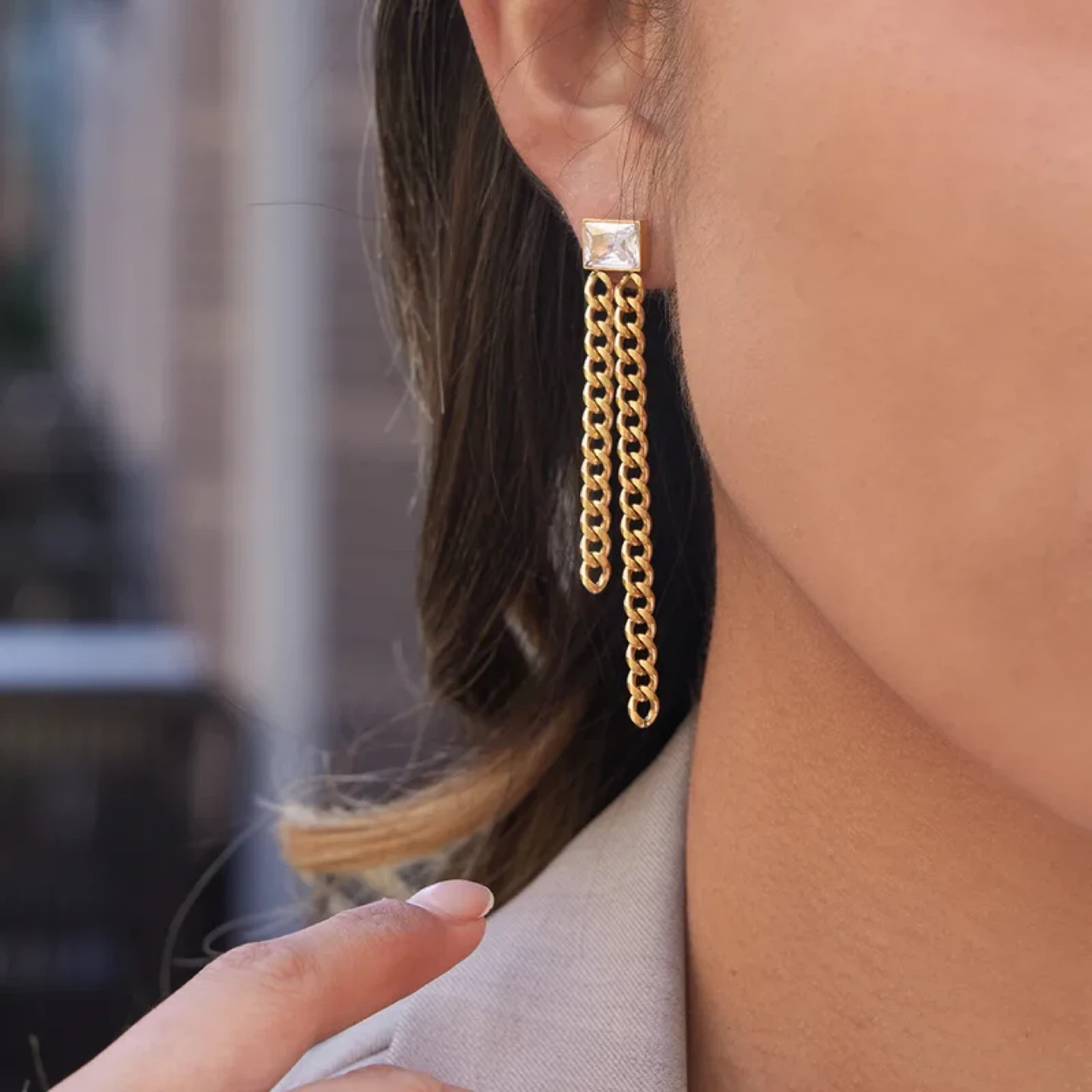 18K Gold Plated Zircon Tassel Chain Earrings - photo 2
