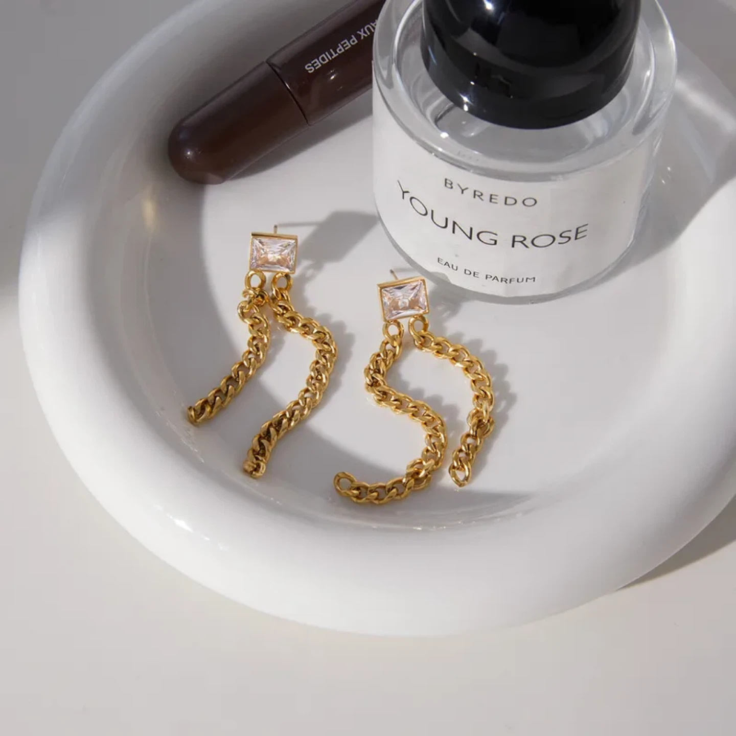 18K Gold Plated Zircon Tassel Chain Earrings - photo 4