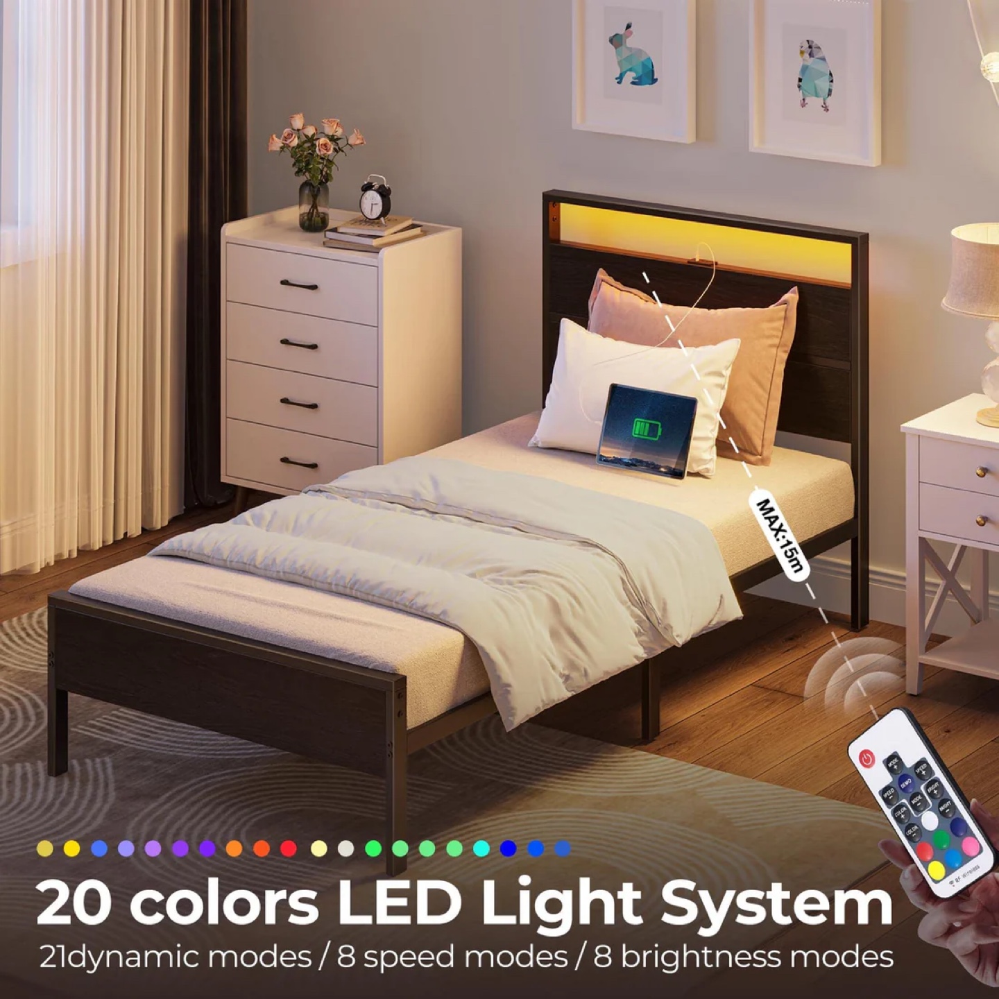 Twin Size Bed Frame with LED Light System - photo 4