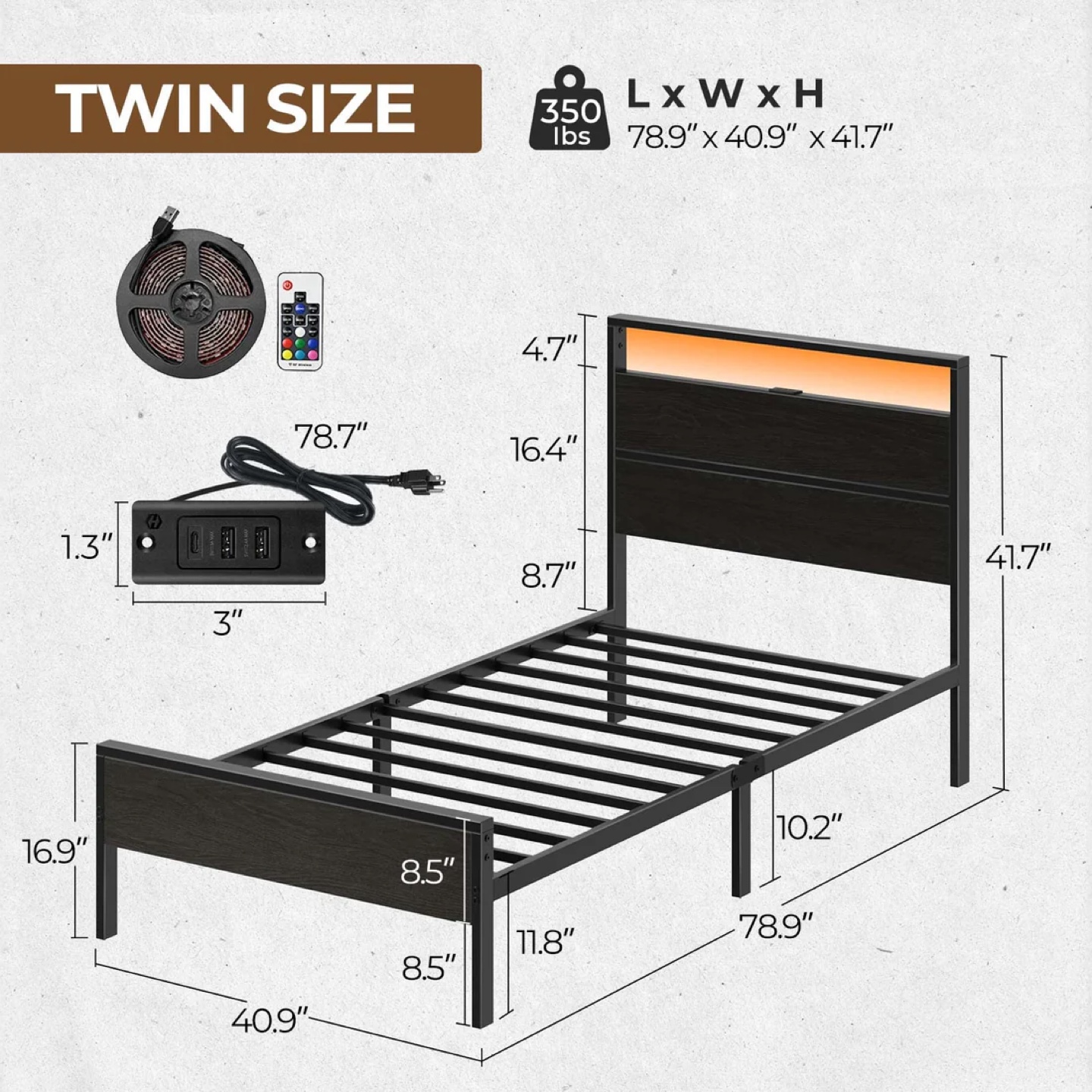 Twin Size Bed Frame with LED Light System - photo 2