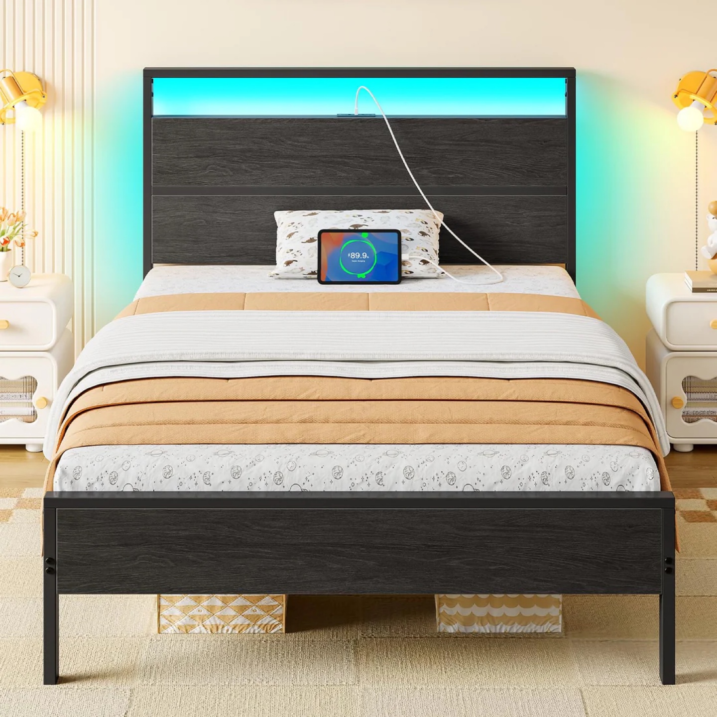 Twin Size Bed Frame with LED Light System