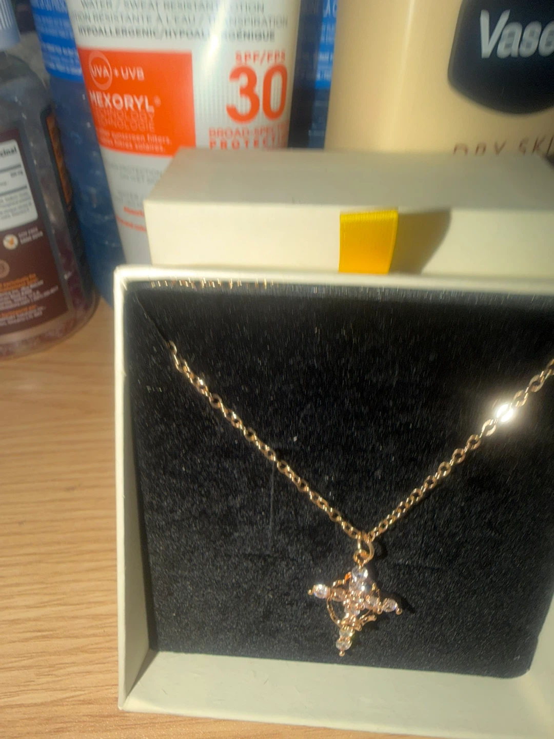 18k plated Gold-tone Necklace with Crystal Pendant