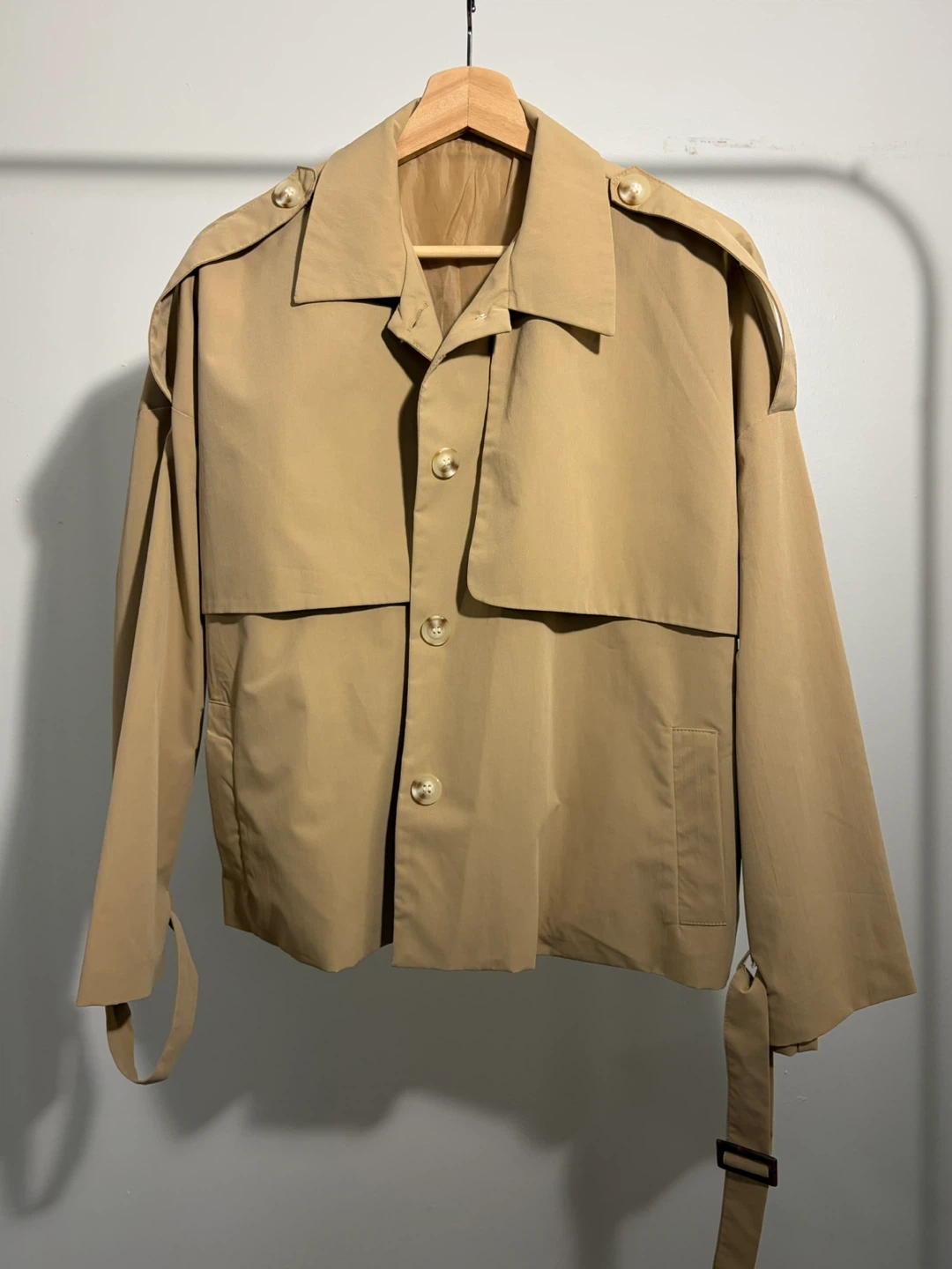 Beige Cropped Trench Jacket