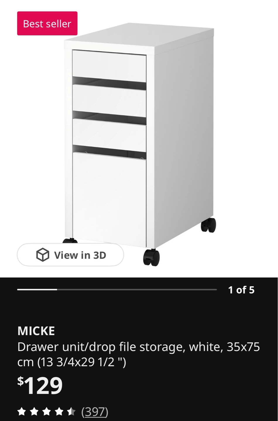 IKEA MICKE 4-Drawer Rolling Storage Cabinet - photo 5