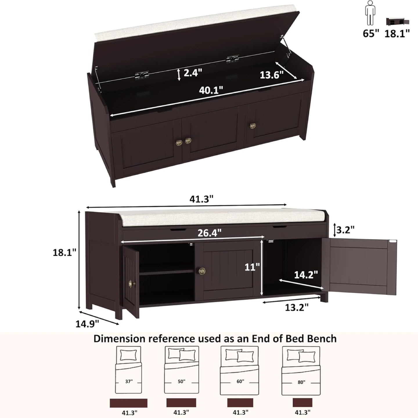 41.3" Shoe Bench with Lift Top Storage Bench with Cushioned Seat - photo 4