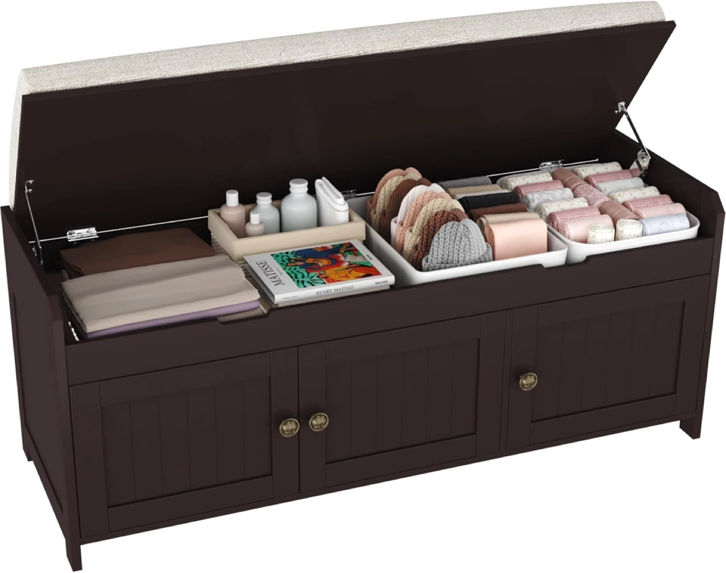 41.3" Shoe Bench with Lift Top Storage Bench with Cushioned Seat - photo 3