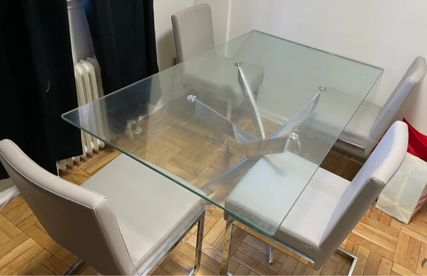 Glass Dining Table with Chrome Base