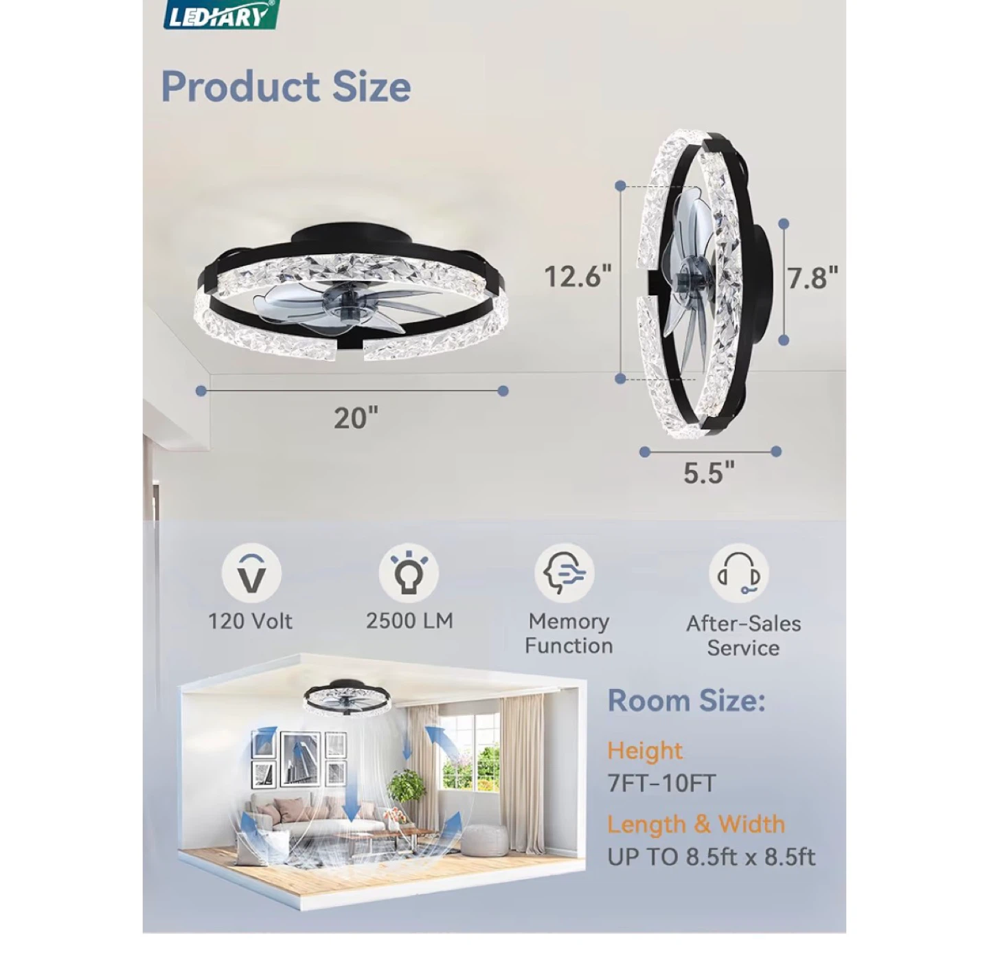 LEDIARY 20 Inch Ceiling Fan with Lights - photo 2