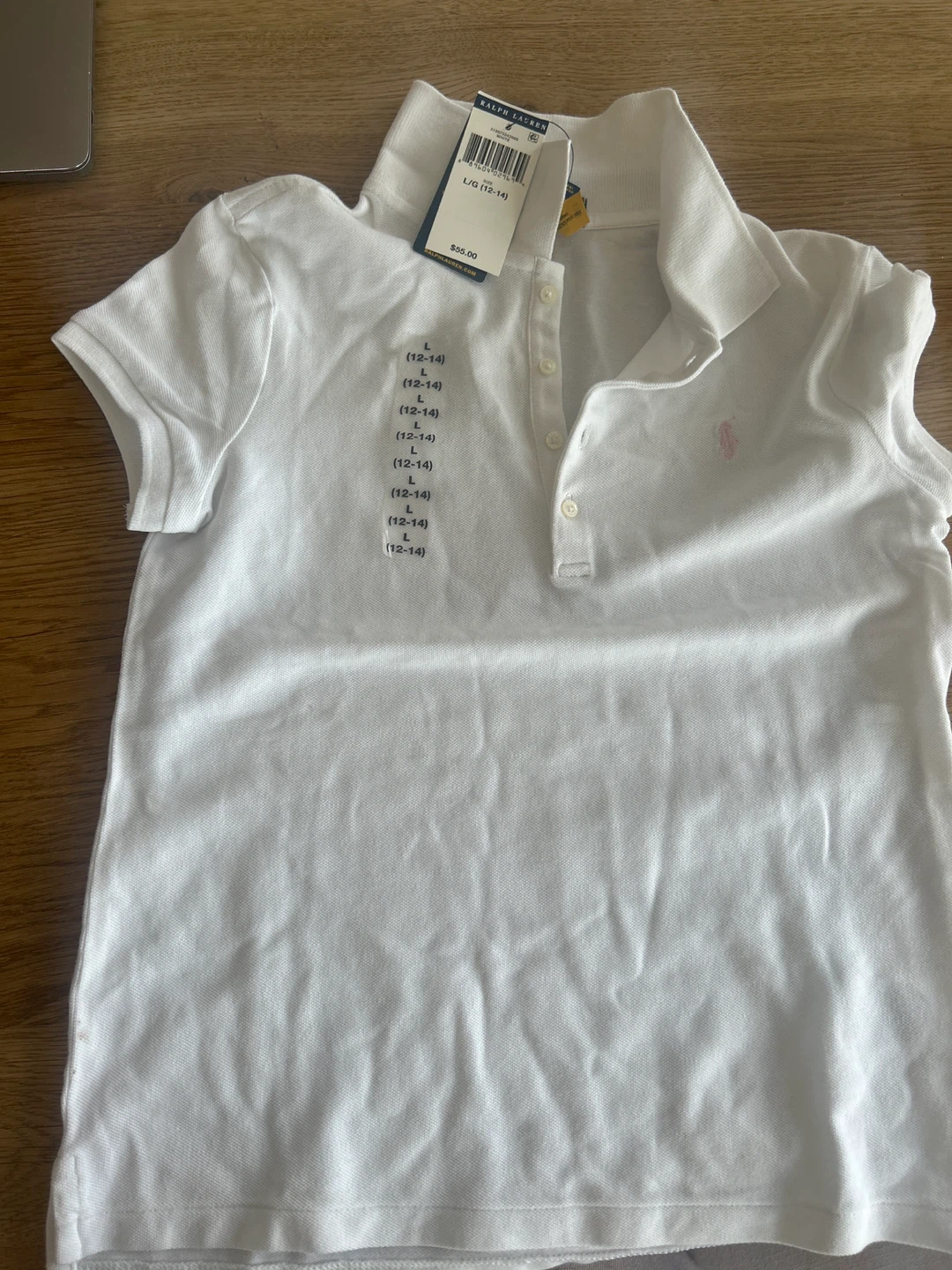 Ralph Lauren White Polo Shirt - Size L (12-14)