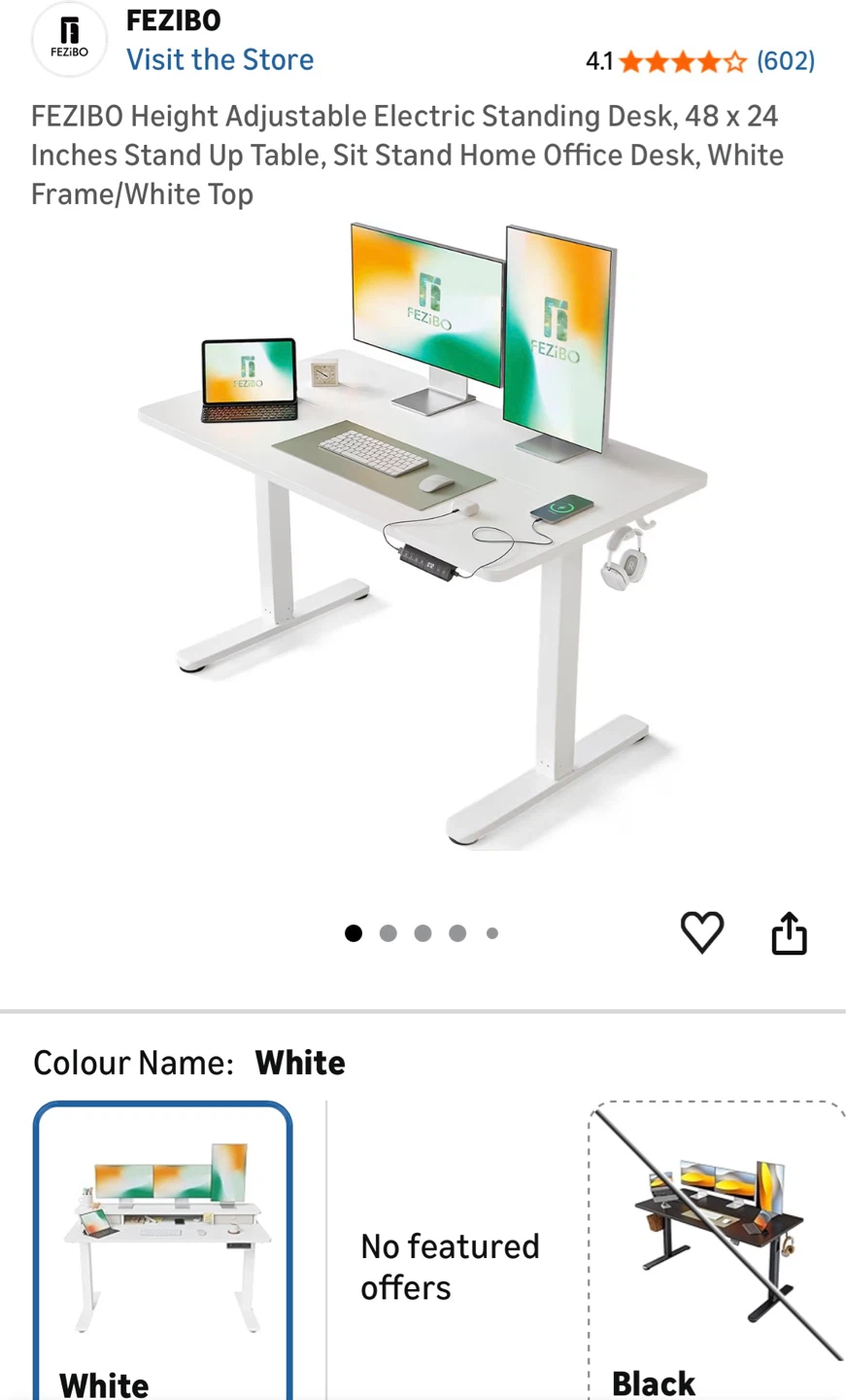 FEZIBO Electric Standing Desk 48” White – Height Adjustable - photo 2