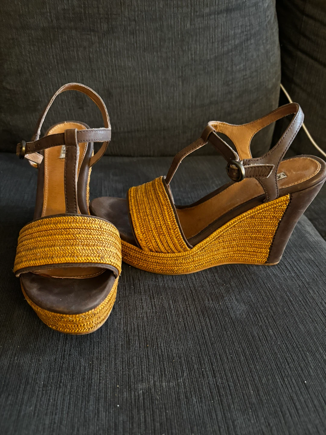 Ugg Brown and Yellow Wedge Sandals size 7