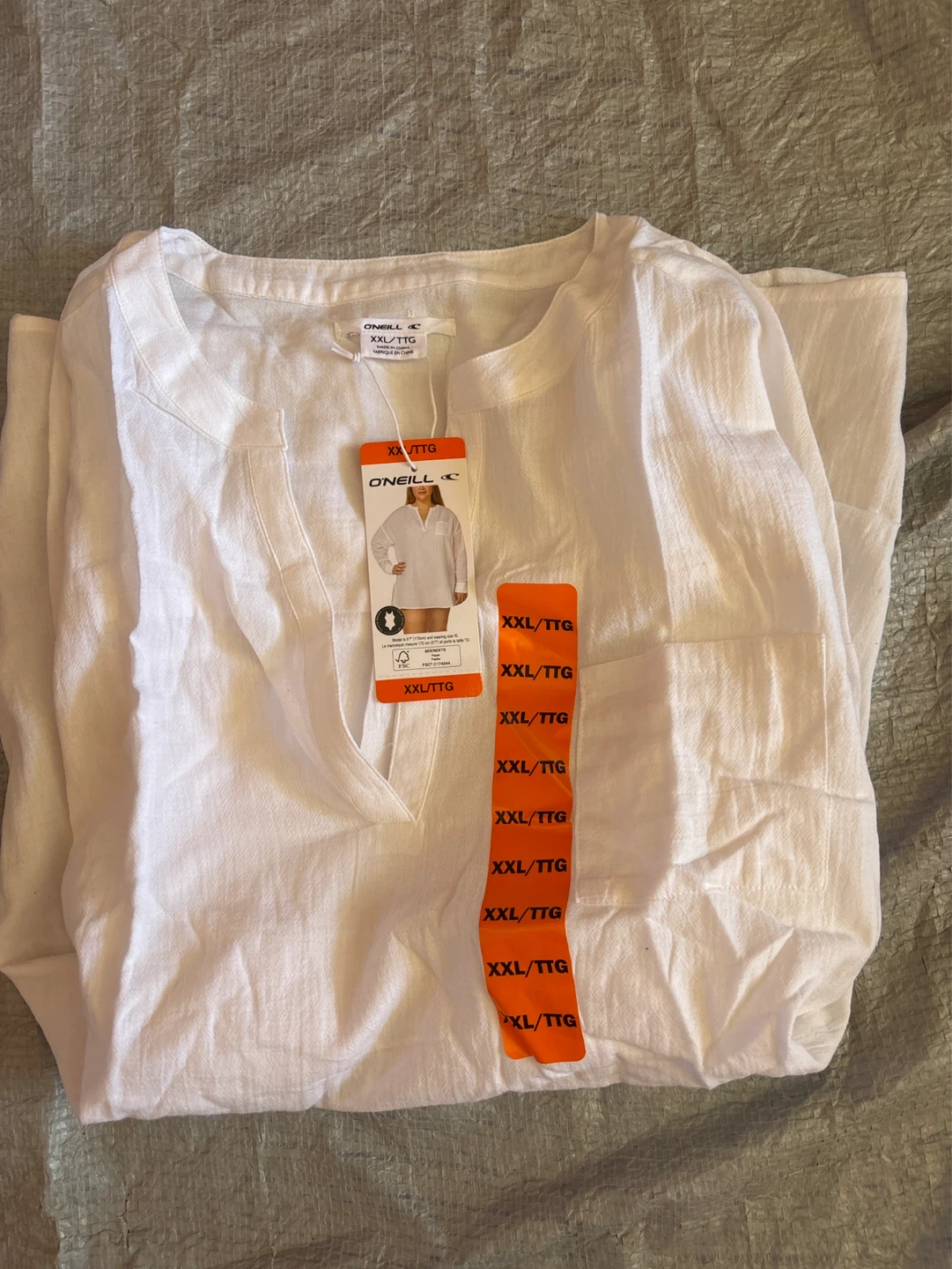 O'Neill White Linen Blend Tunic Top XXL