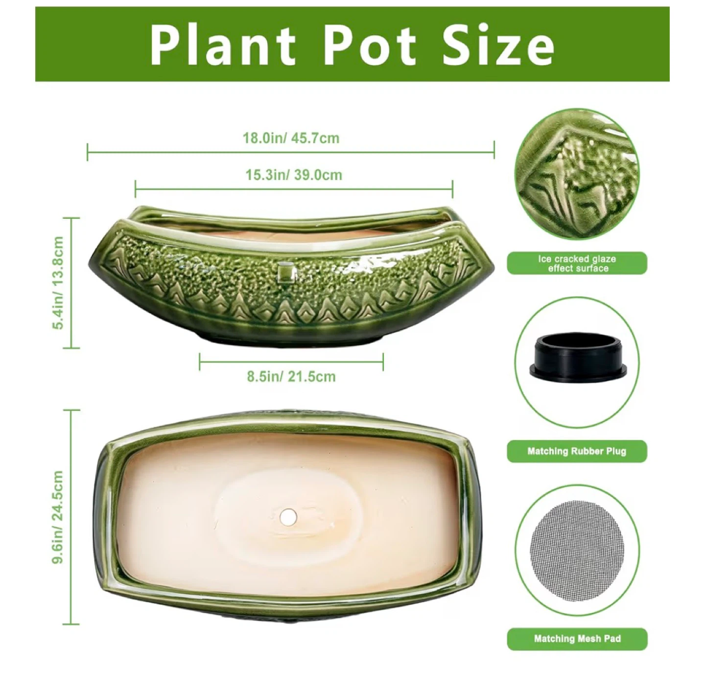 Green Ceramic Plant Pot with Ice Cracked Glaze - photo 3
