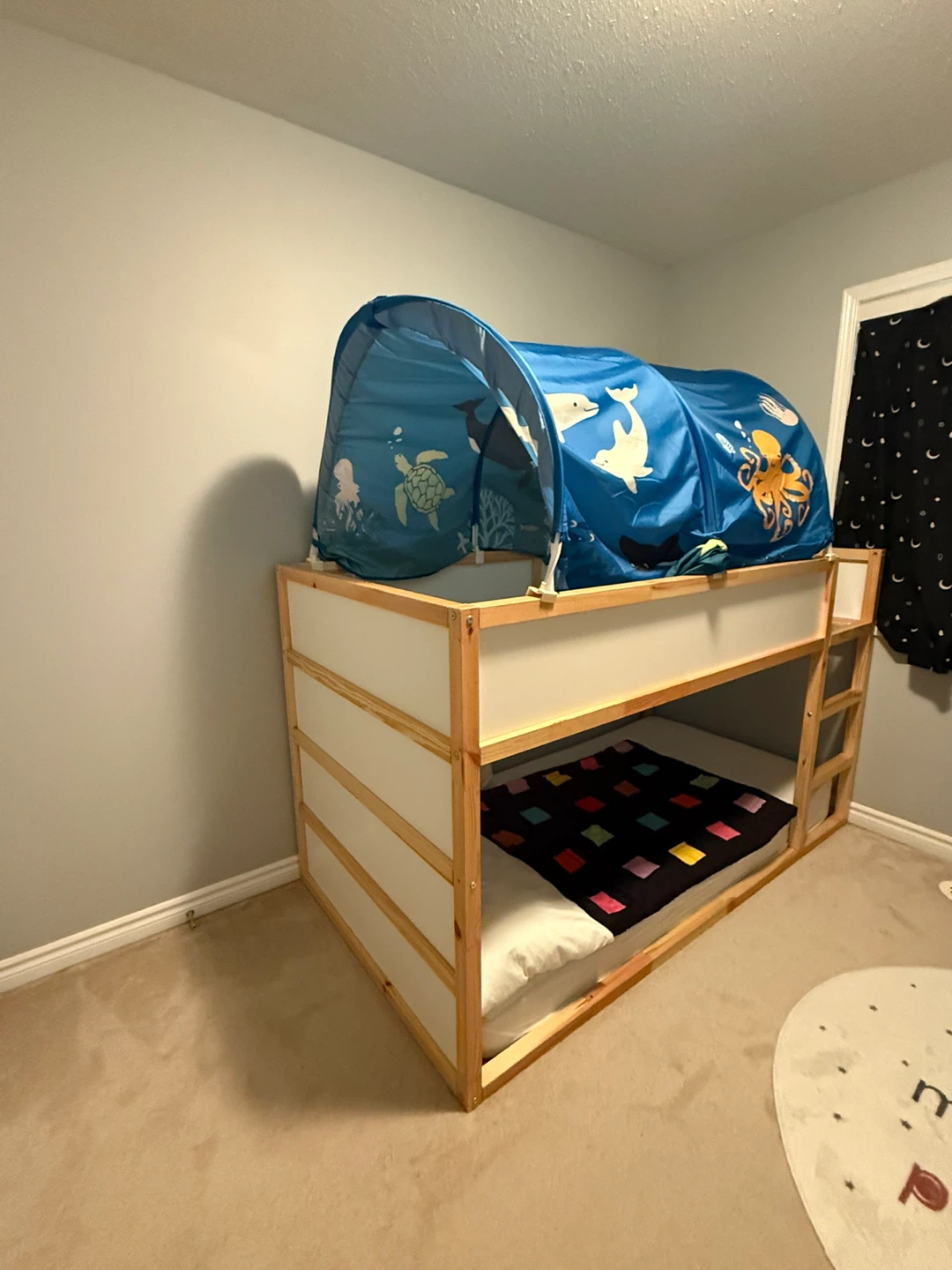 Ikea reversible bed with books organiser and storage shelf