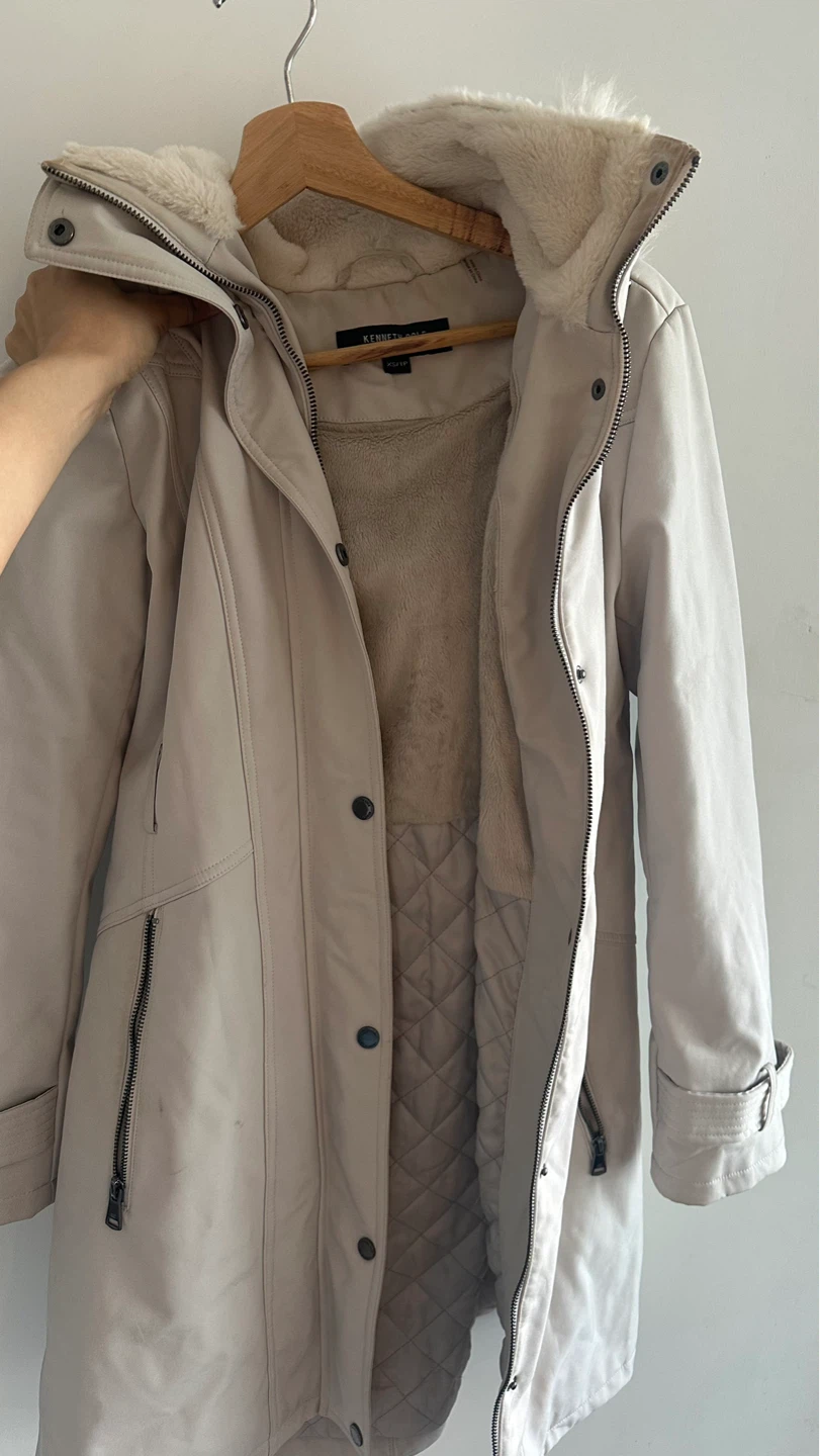 Kenneth Cole women's beige hooded winter coat