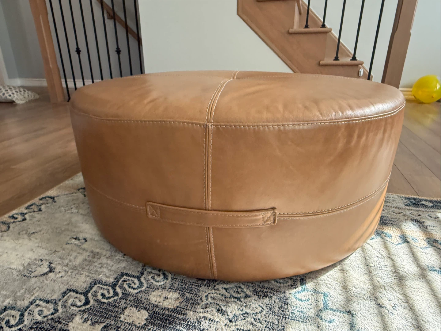 Round Tan Leather Ottoman - photo 3