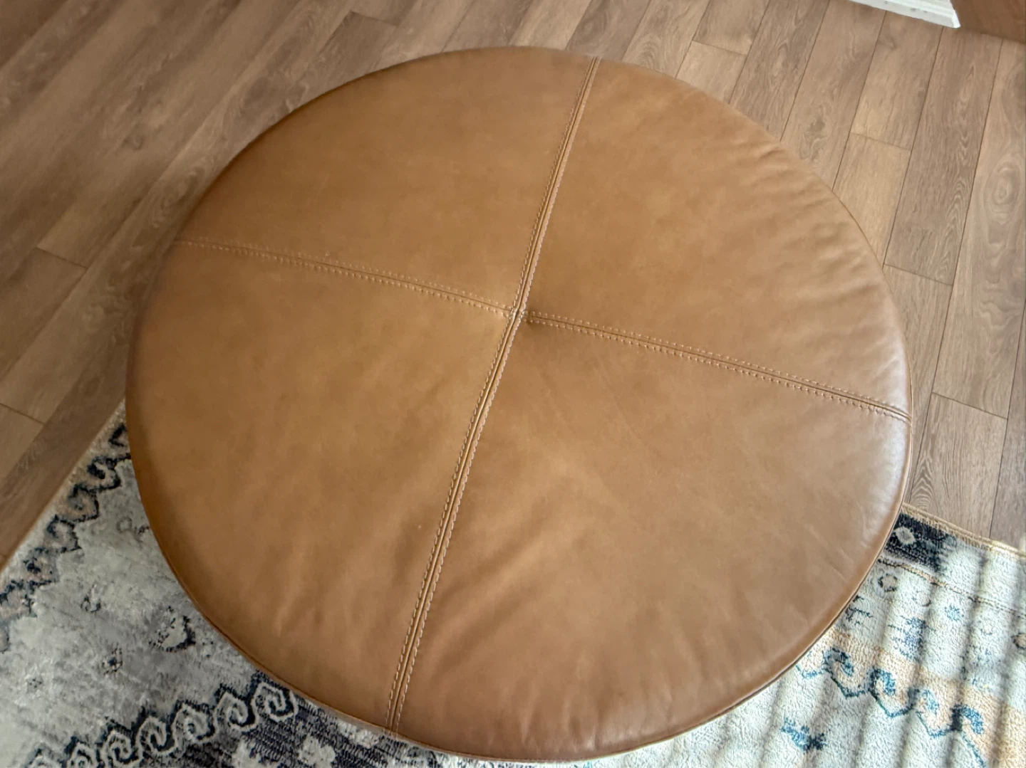 Round Tan Leather Ottoman - photo 2