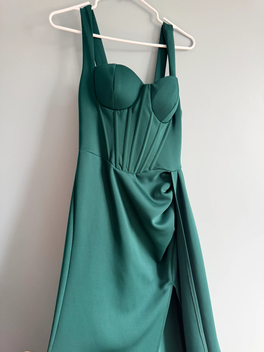 Women's Green Corset Maxi Dress with Slit - photo 4