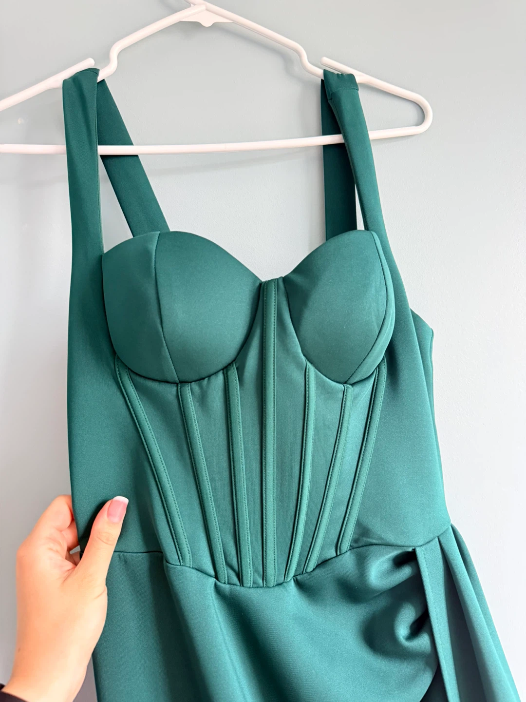 Women's Green Corset Maxi Dress with Slit - photo 2