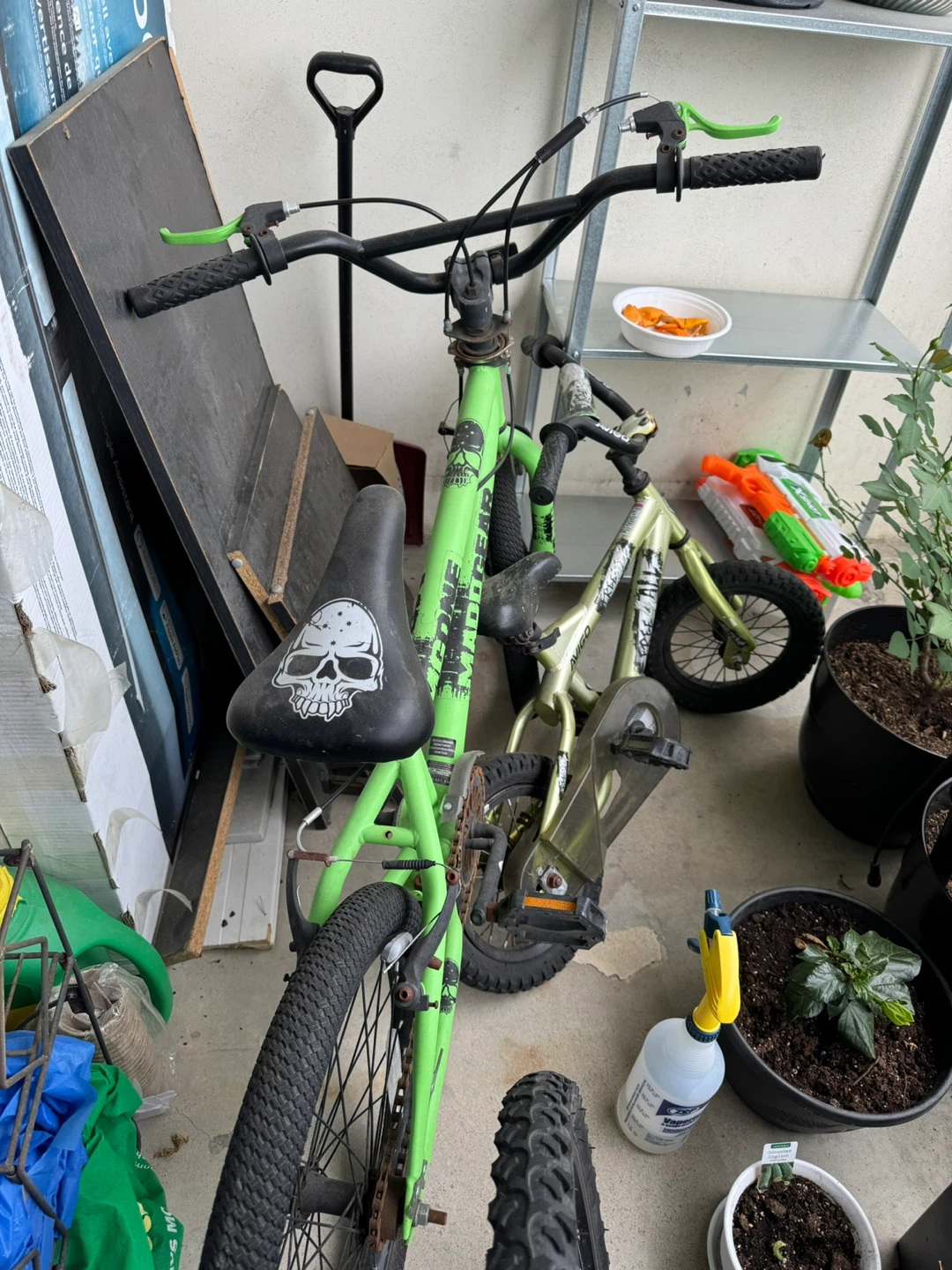 Green BMX Bike with Skull Seat