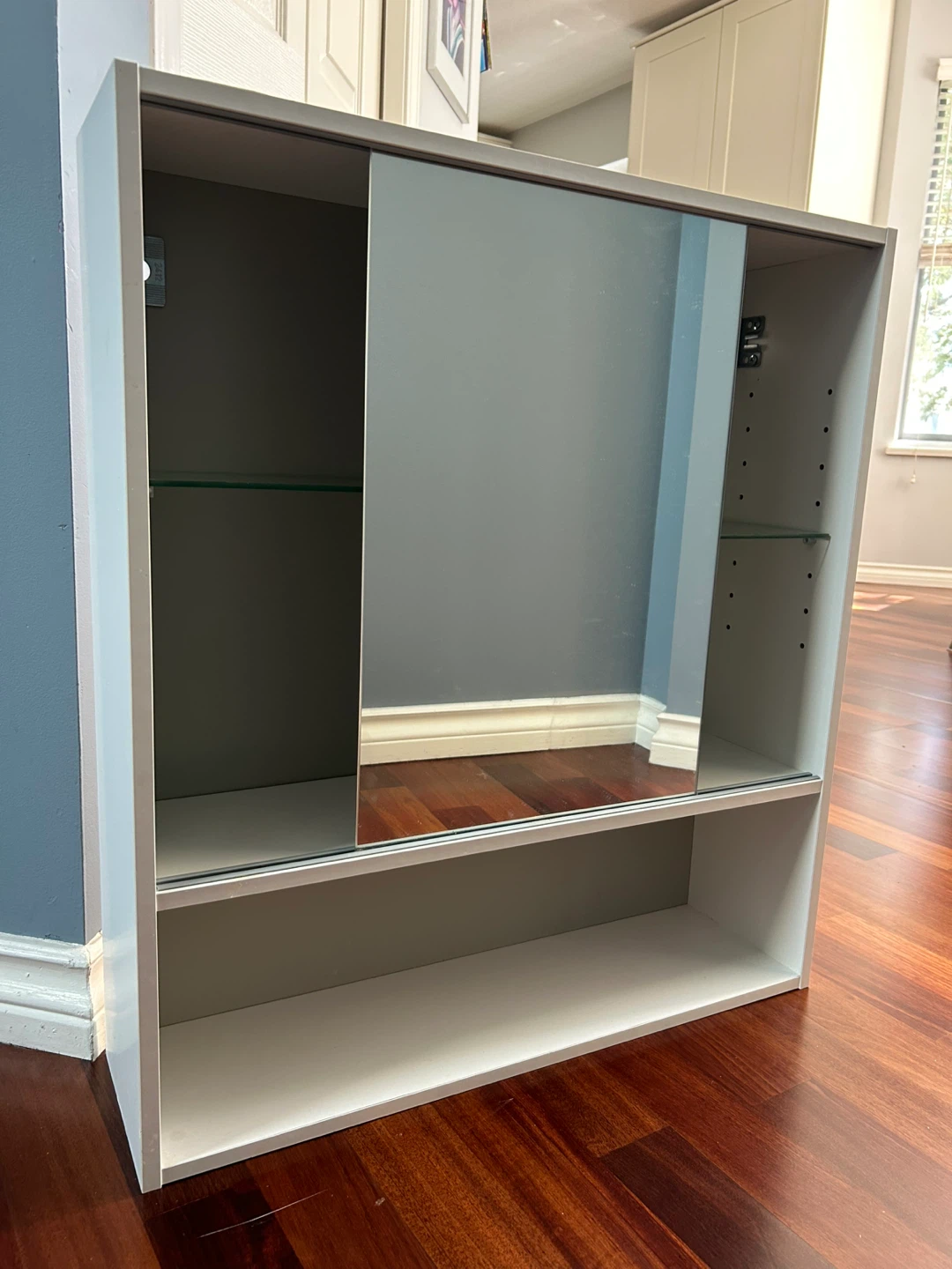 White Medicine Cabinet with Sliding Glass Door