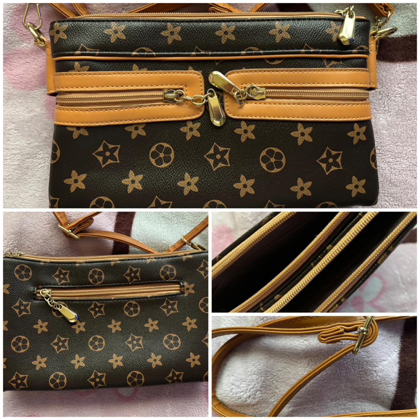 (Women's Fashion) Monogram Crossbody Bag - Brown
