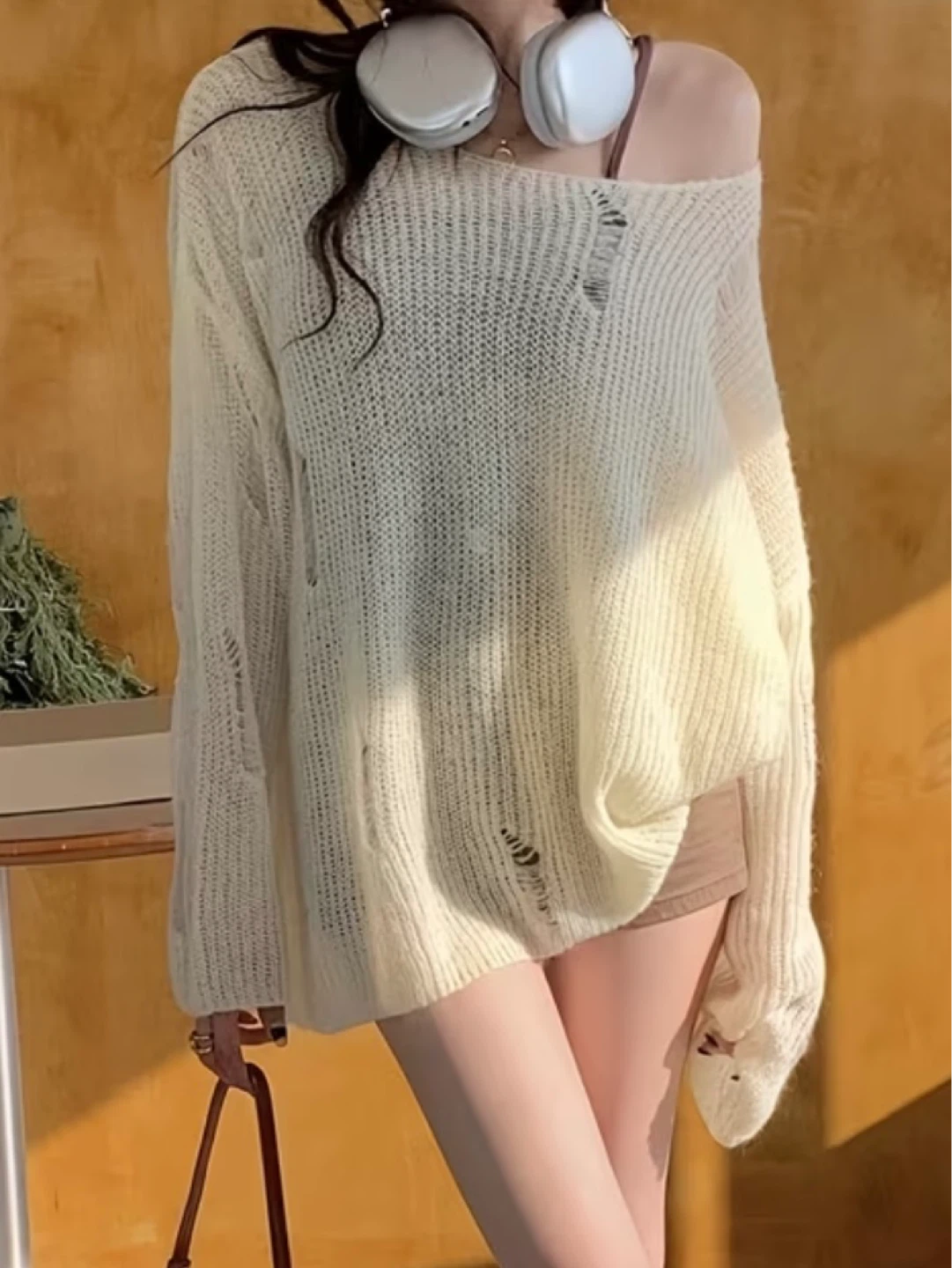 Cream Loose Fit Knit Sweater - photo 2