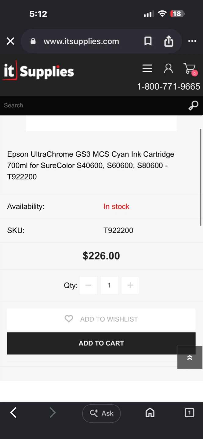 Epson UltraChrome GS3 Cyan Ink Cartridge 700ml T922200 - photo 2