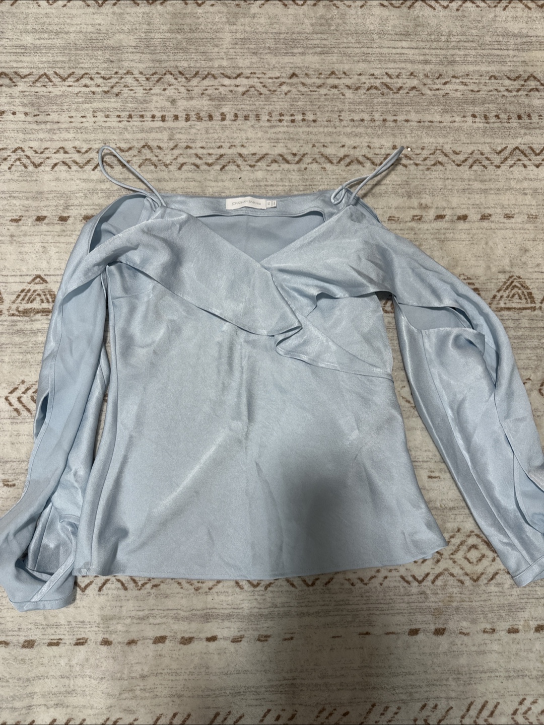 Jonathan Simkhai Light Blue Ruffle Cold Shoulder Top