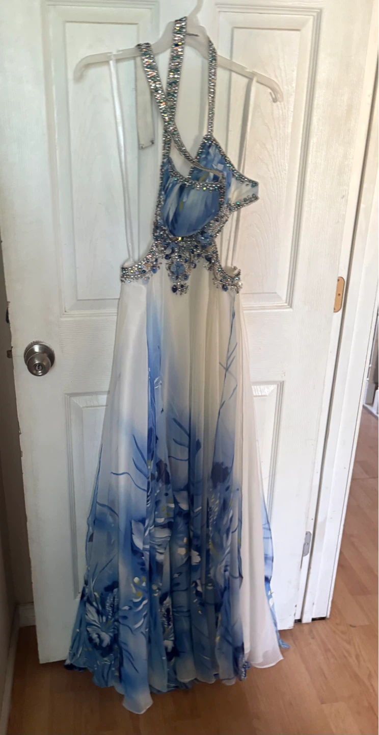 Terani Couture Embellished Blue Floral Gown Size 2 - photo 3