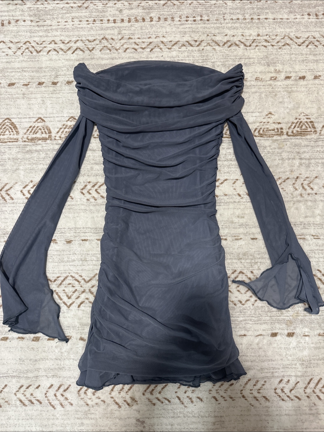 Edikted Grey Ruched Mesh Dress