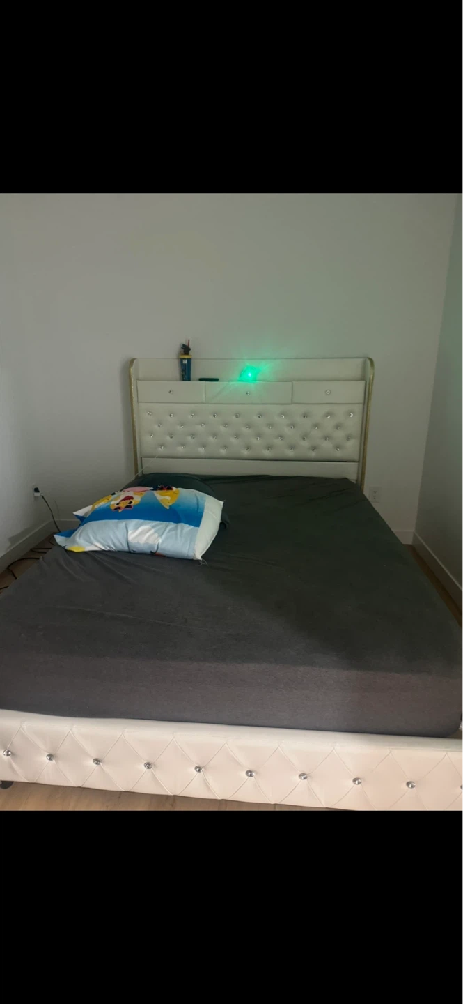 White Faux Leather Tufted Bed Frame with Headboard