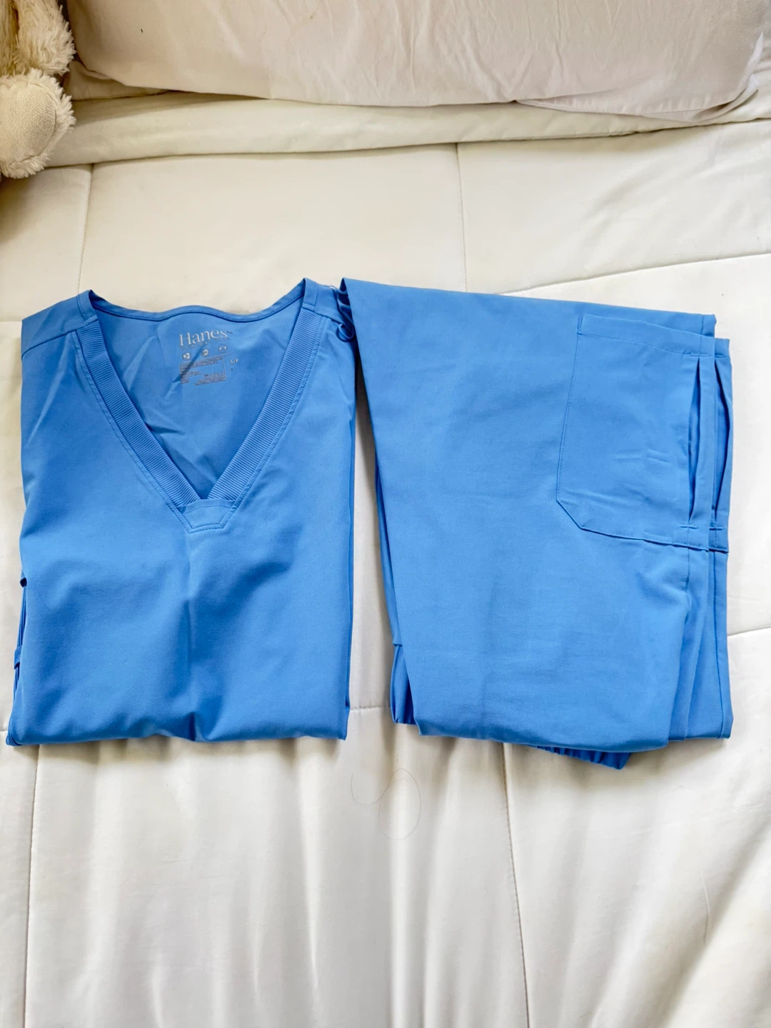Hanes Blue Scrub Top & Pants Set