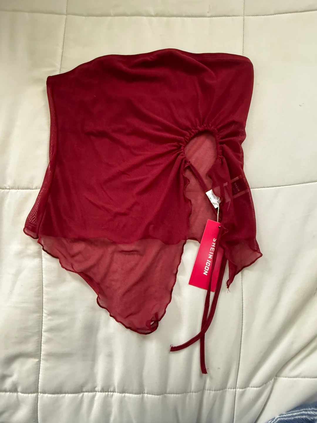 SHEIN ICON Red Mesh Ruched Tube Top