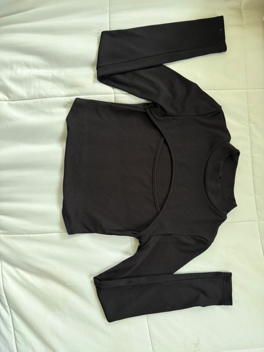 Black Ribbed Cutout Long Sleeve Top