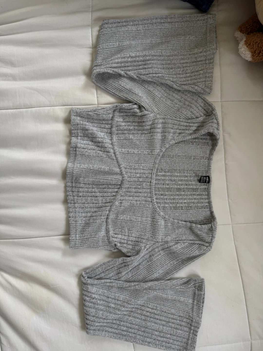 SHEIN Grey Ribbed Long Sleeve Crop Top