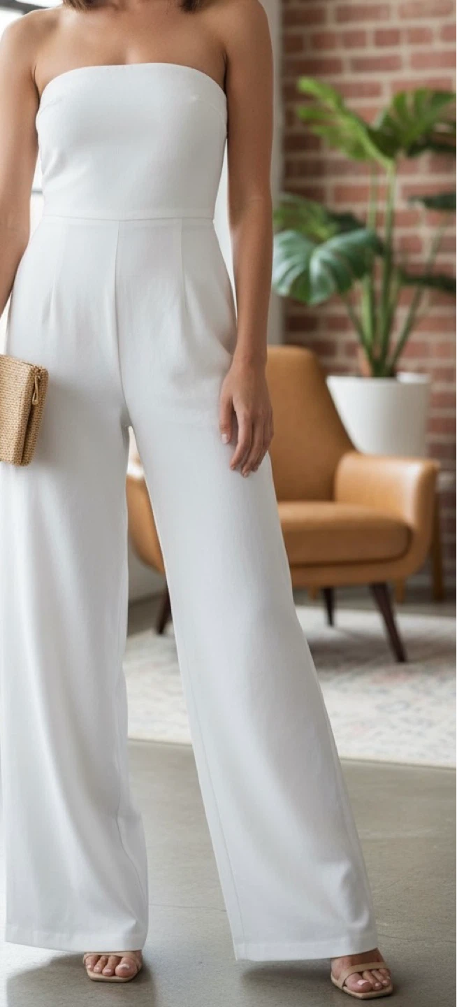 Forever 21 White Strapless Jumpsuit - Size M